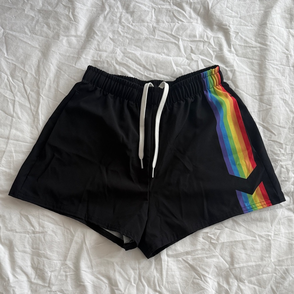 Black Rainbow Stripe Women's Shorts